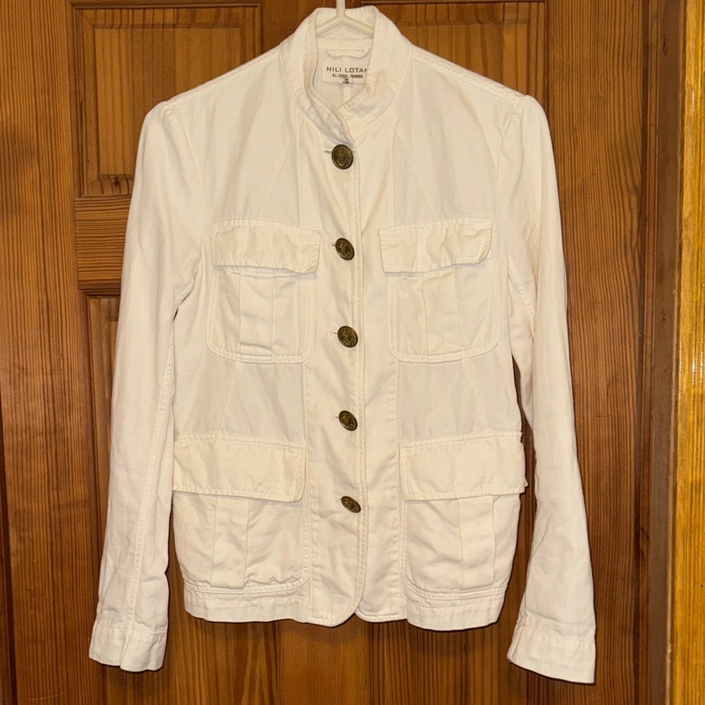 Nili Lotan White utility Jacket small anchor buttons